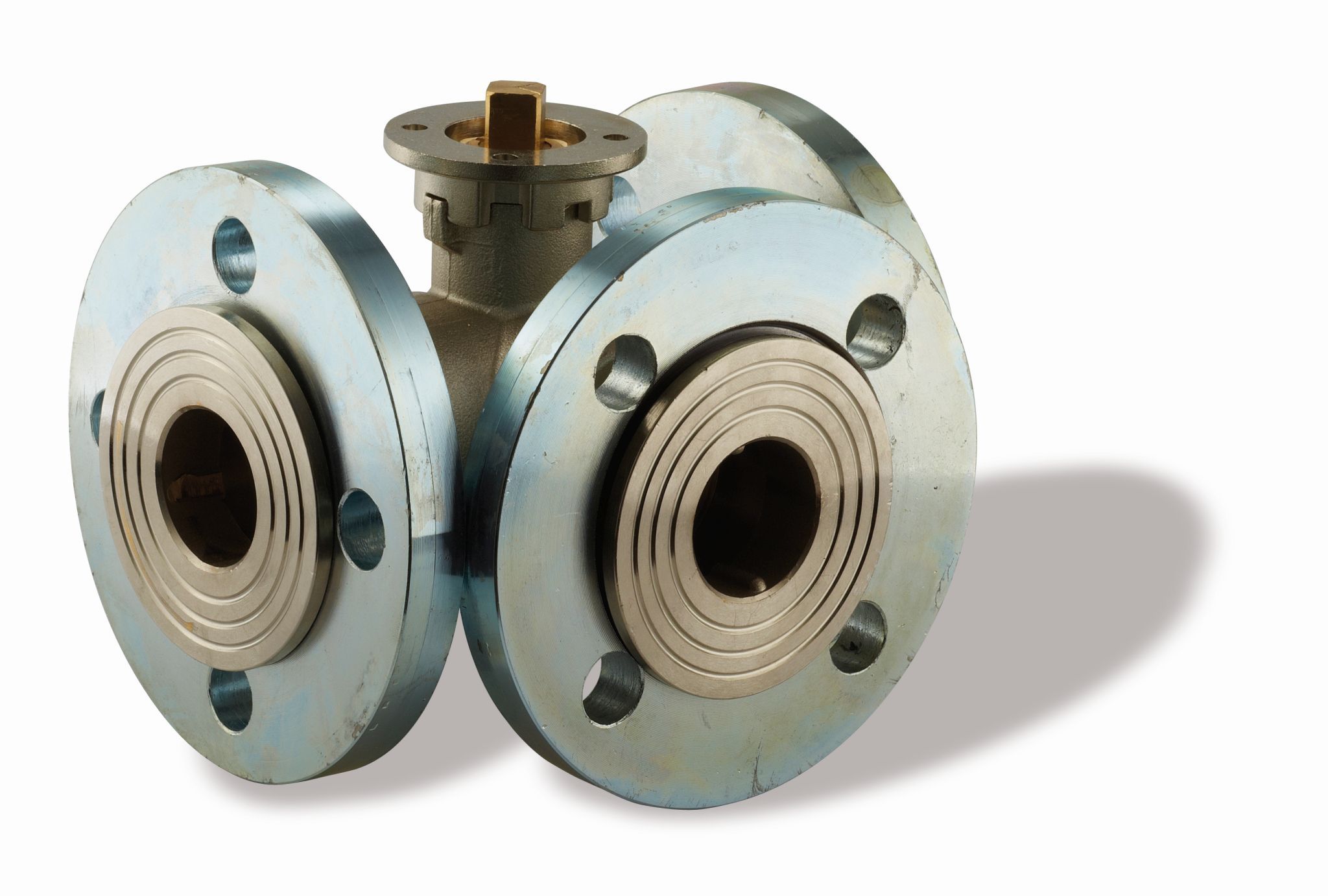 Kugelhahn, Messing vernickelt, L-Bohrung, reduzierte Bohrung, Flansch ISO 5211, mit PN16 Flansch, DN40, PN16