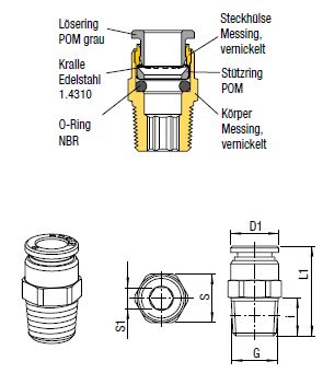 Gerader Verbinder Push-In, O.D. Schlauch 4mm, Aussengewinde R 1/8