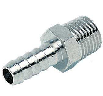 Einschraub-Schlauchtülle, Messing vernickelt, konisch, R 1/2 AG, Schlauchanschluss &Oslash; 12mm