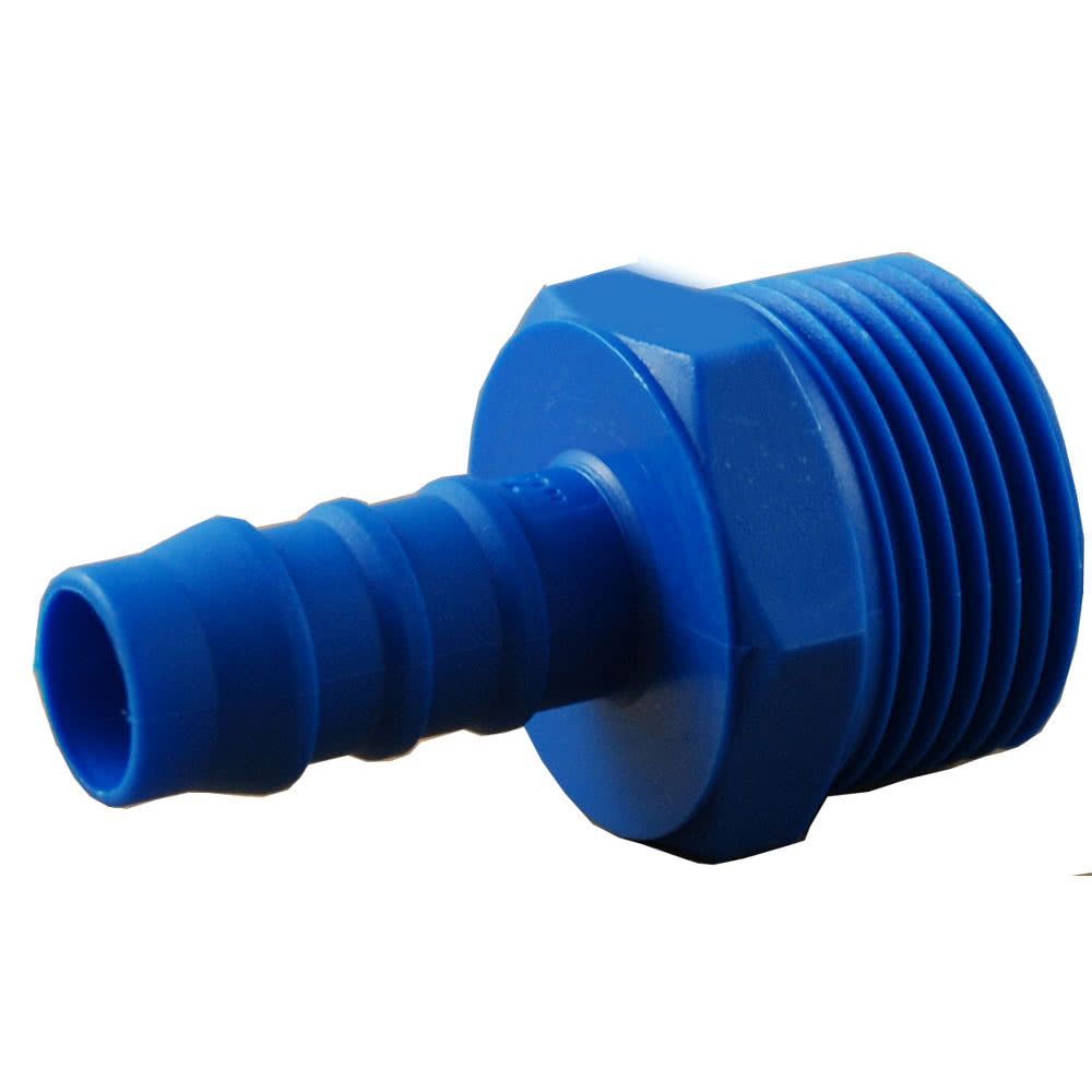 Einschraub-Schlauchtülle, Nylon, blau, konisch, R 3/4 AG, Schlauchanschluss &Oslash; 12mm - geeignet für Lebensmittel