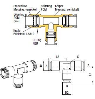 955M-6 L-Verbinder Push-In, O.D. Schlauch 6mm, O.D. Schlauch 6mm