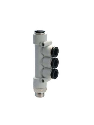 Univer - Steckverschraubung T-förmig, dreifach, seitlich, Außengewinde &Oslash; 4mm G1/8