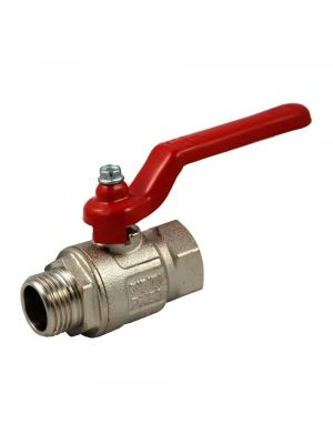 Standard Kugelhahn, Messing vernickelt, AG x IG, roter Hebelgriff