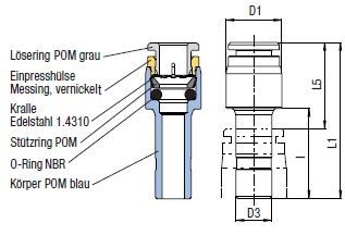 Gerader Steckanschluss Push-In, O.D. Schlauch 4 mm, I.D. Schlach 6 mm