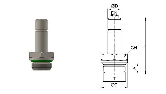 Schaftadapter mit BSPP , Steckanschluss 6 mm, Außengewinde G 1/8