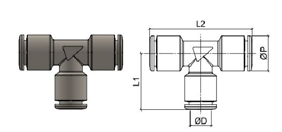 T-Verbinder , O.D. Schlauch 4 mm, O.D. Schlauch 10 mm