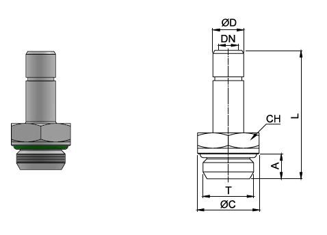 Einschraub-Schlauchtülle aus Edelstahl AISI 316L mit BSPP-Aussengewinde, O.D. Schlauch 4 mm, Aussengewinde G 1/8”