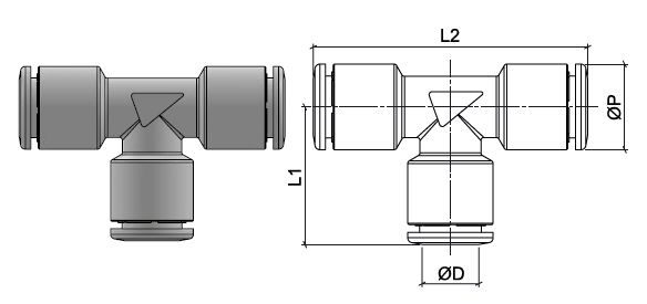 T-Steckanschlussverbinder aus Edelstahl AISI 316L, O.D. Schlauch 4 mm