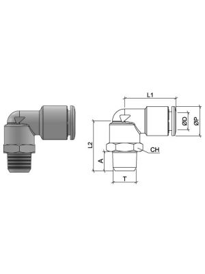 L-Steckanschlussverbinder aus Edelstahl AISI 316L mit BSPT-Aussengewinde