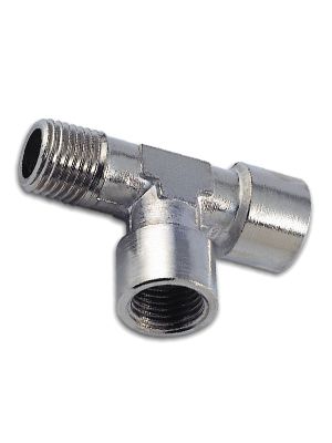 T-Stück seitlich mit BSPT- und metrischem Gewinde, 1xAußengewinde, 2xInnengewinde